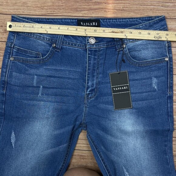 Vassari Mens Low Rise  Skinny Leg Blue Denim Jeans Size 36x32 - Picture 4 of 10